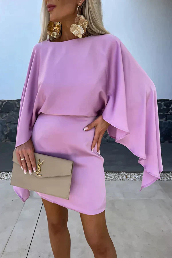 Duttini | Flowing Cape Sleeve Mini Dress Batwing Bodycon Cocktail