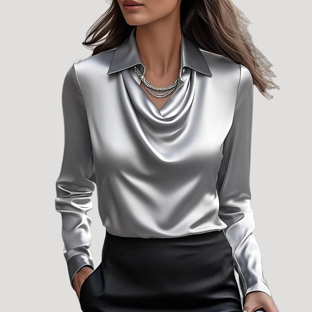 Duttini | Satin Cowl Neck Long Sleeve Blouse