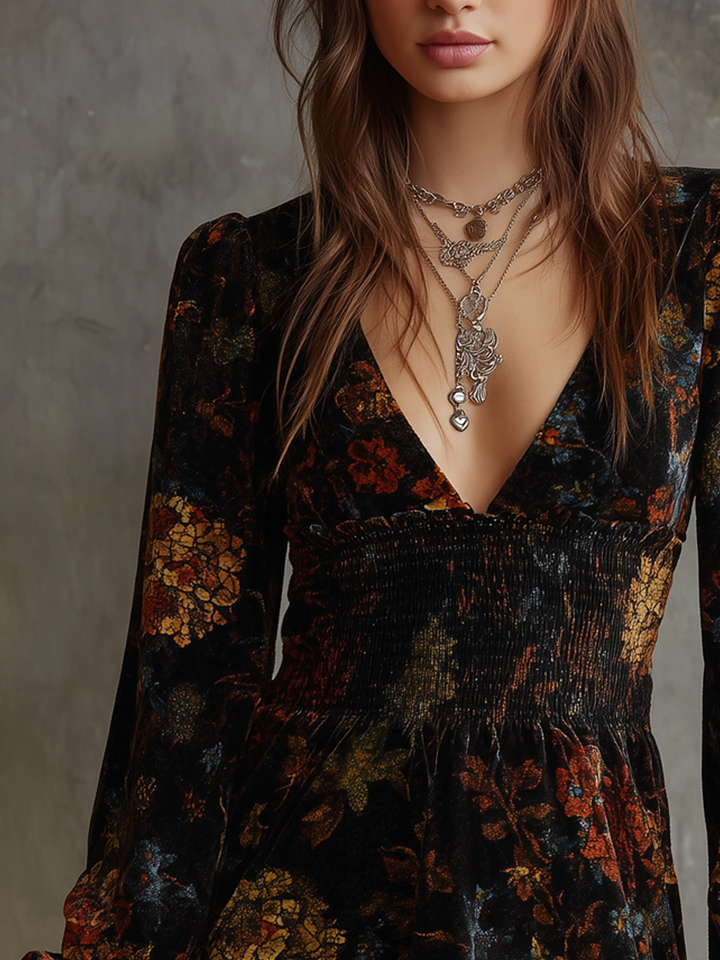 Duttini | Retro Floral Print Pleated Waist Dress