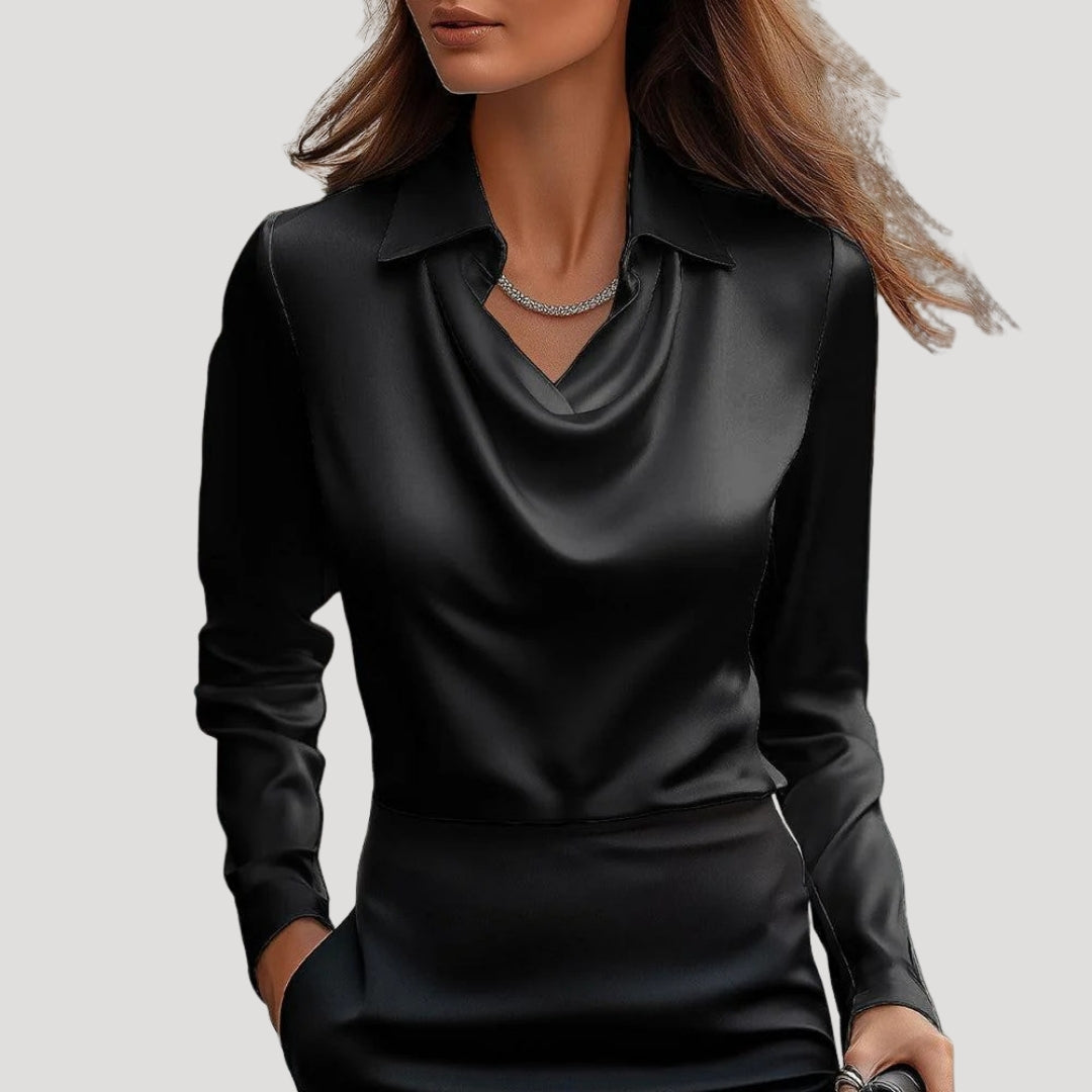 Duttini | Satin Cowl Neck Long Sleeve Blouse