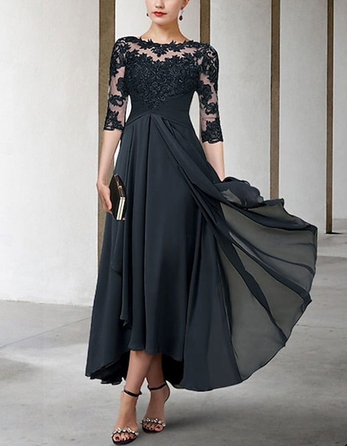 Duttini | Chiffon A-Line Three-Quarter Sleeve Dress