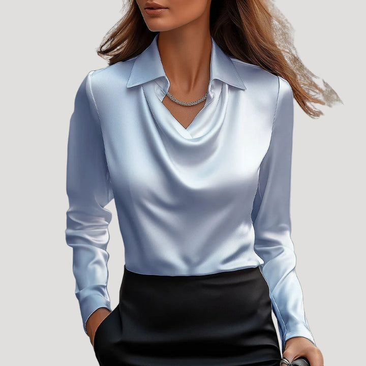 Duttini | Satin Cowl Neck Long Sleeve Blouse