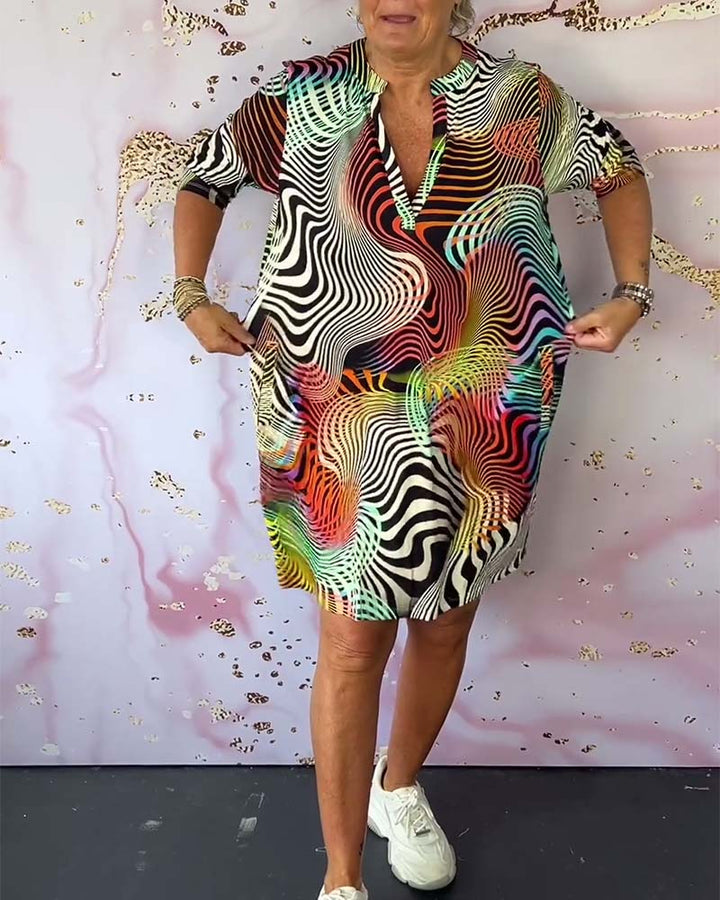 Duttini | Flowing Colorful V-neck Dress in a Flattering Cut