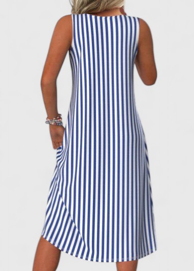 Duttini | Chic Striped Sleeveless Midi Dress Round Neck Summer Dress