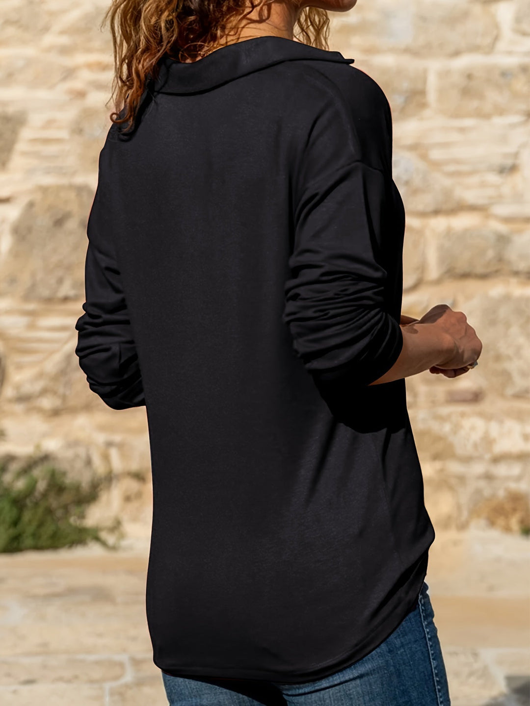 Duttini | Chic Half Zip Pullover Long Sleeve Casual Top
