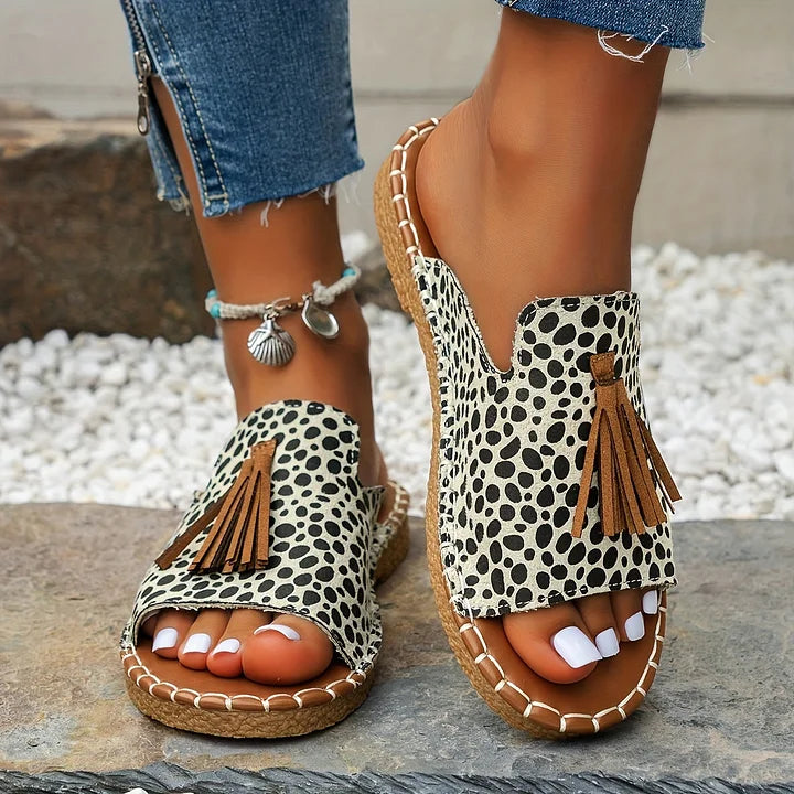 Duttini | Premium Open Toe Tassel Slide for Walking in Comfort