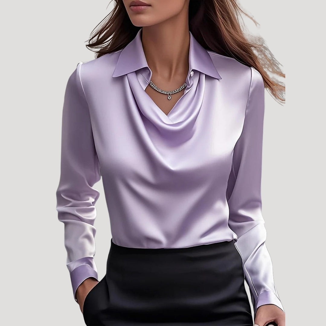 Duttini | Satin Cowl Neck Long Sleeve Blouse
