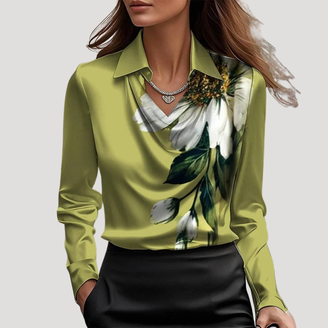 Duttini | Satin Cowl Neck Long Sleeve Blouse