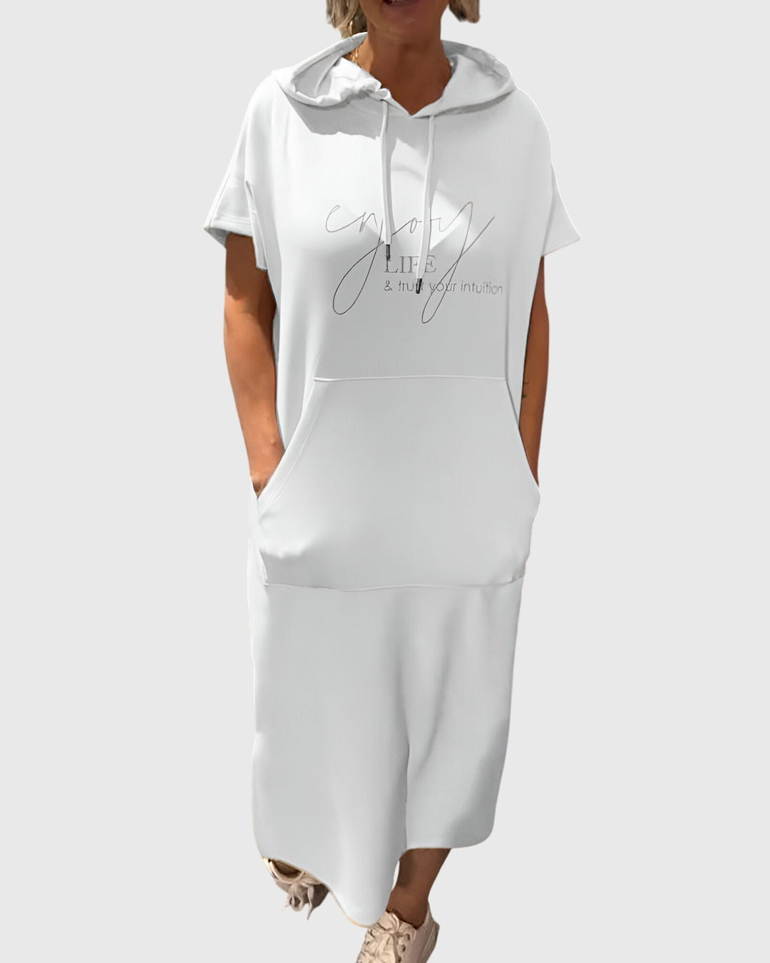 Duttini | Casual Hoodie Dress for Women in Cotton Blend, Relaxed Fit, Gray