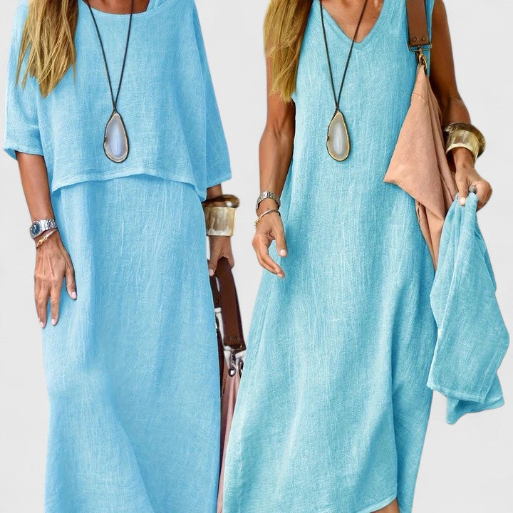 Duttini | Luxe Two-Piece Set Maxi Dress & Short Sleeve Top