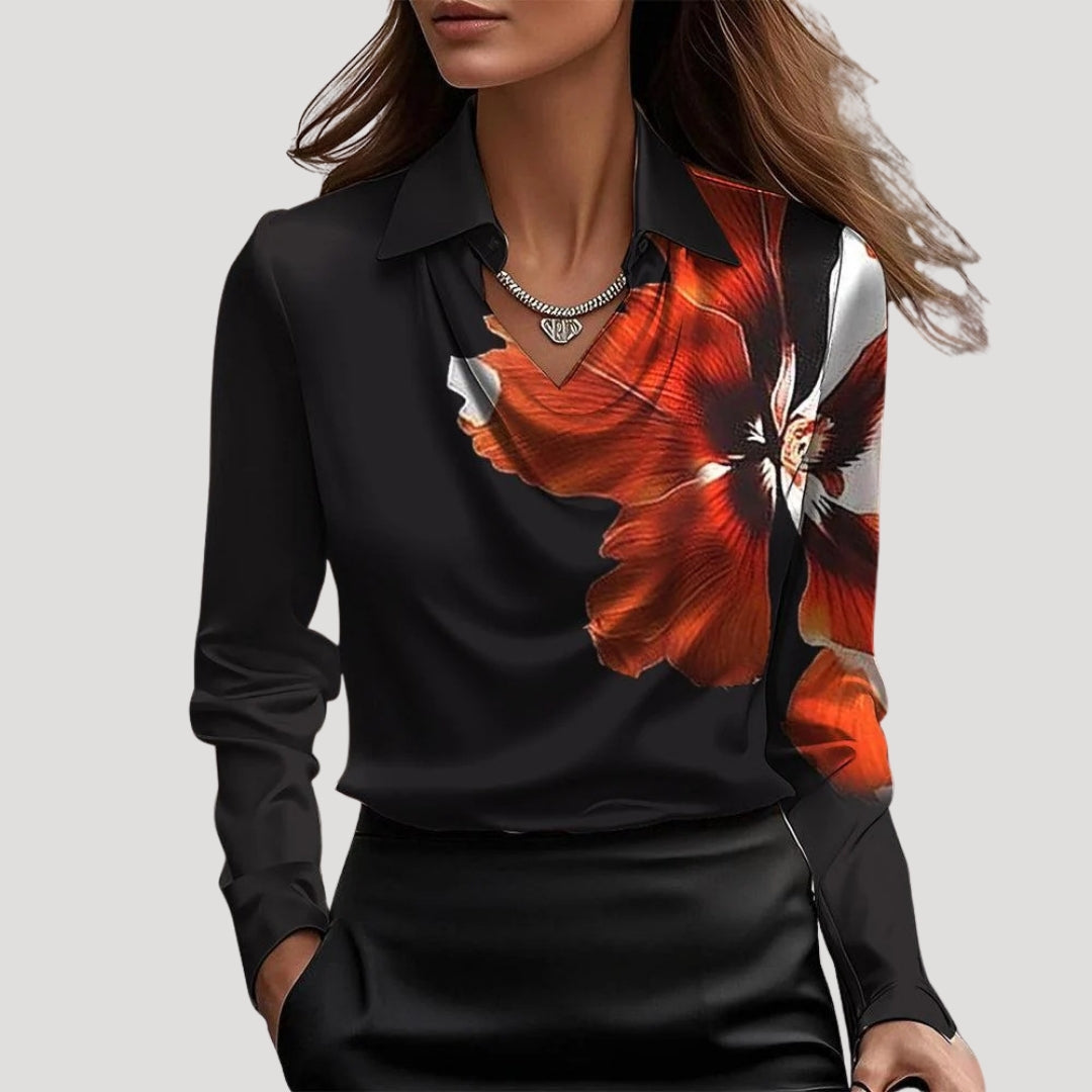 Duttini | Satin Cowl Neck Long Sleeve Blouse