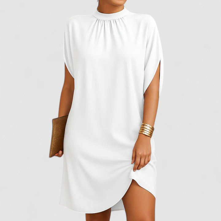 Duttini | Elegant Mock Neck Batwing Split Sleeve Midi Dress