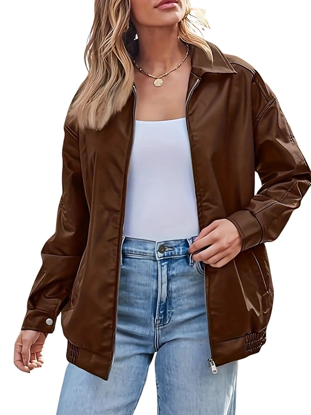 Duttini | Women’s Classic Oversized Leather Bomber Jacket