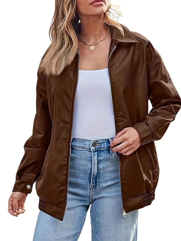 Duttini | Women’s Classic Oversized Leather Bomber Jacket