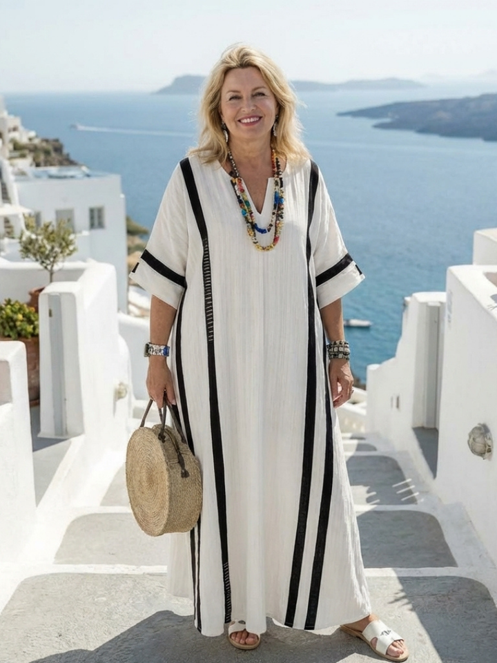 Duttini | Feminine Short Sleeve Color Block Striped Maxi Dress