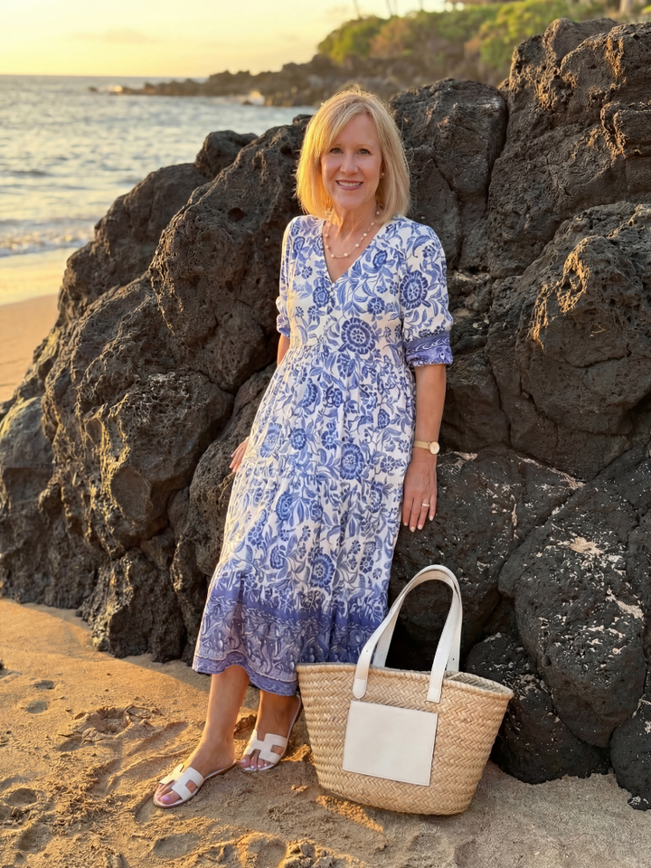 Duttini | Graceful Porcelain Midi Dress Made to Turn Heads