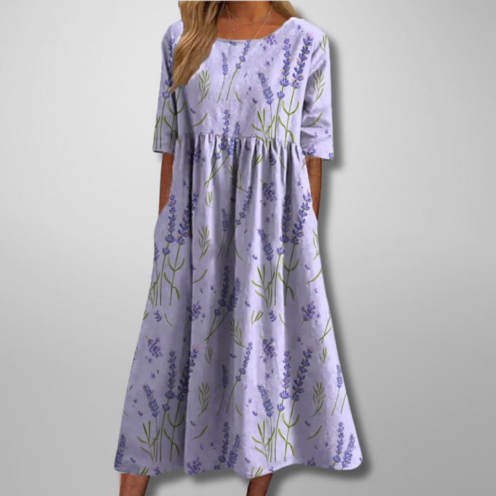 Duttini | Elegant Relaxed Floral Midi Dress with a Timeless Finish