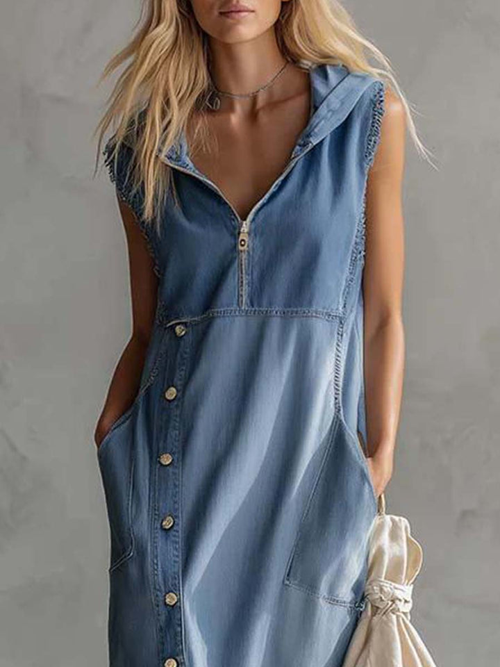 Duttini | Blue Denim V-Neck Casual Dress