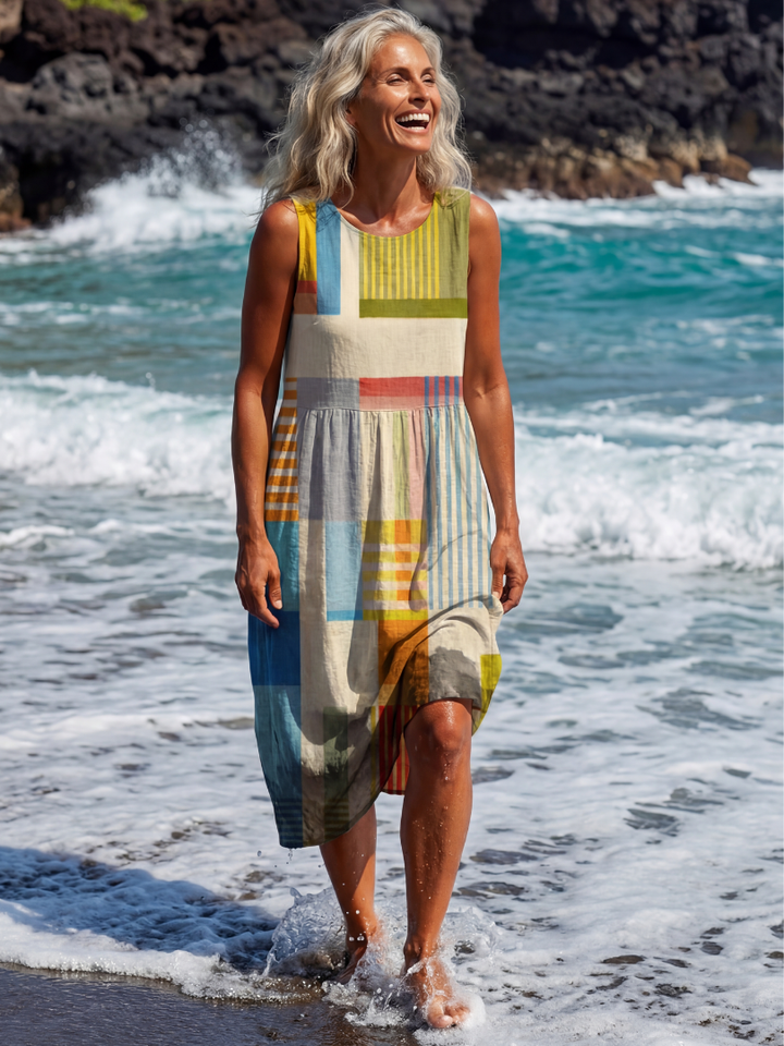 Duttini | Luxe Painted Block Midi Dress with Graceful Drape