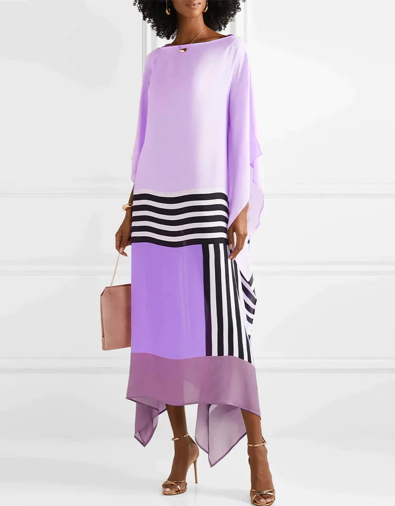 Duttini | Sophisticated Caftan Dress Geometric Print Batwing Sleeve Maxi Dress