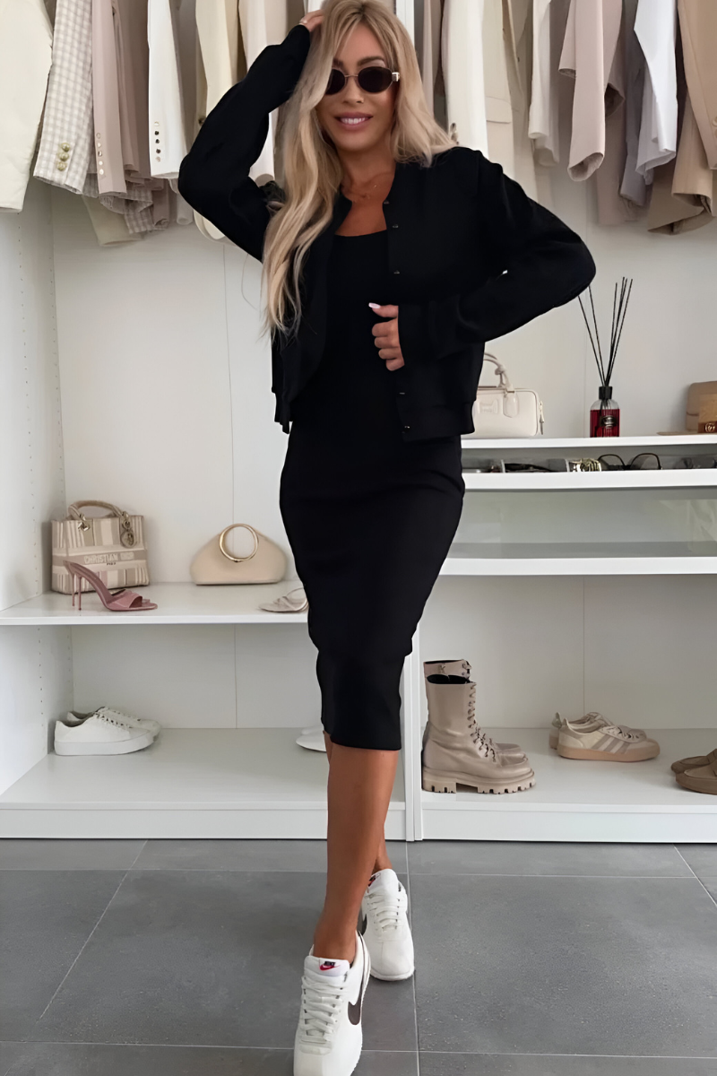 Duttini | Graceful Midi Dress And Cardigan Set Two-Piece Outfit