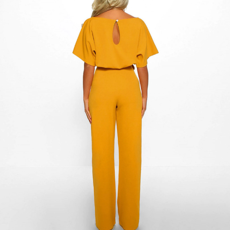 Duttini | Romantic Belted Wide Leg Jumpsuit Batwing Sleeve Elegant
