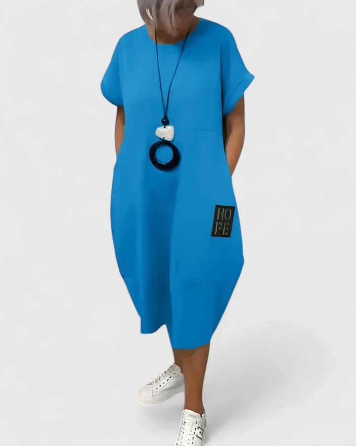 Duttini | Comfortable Midi Dress for Women in Soft Fabric, Relaxed Fit, Blue
