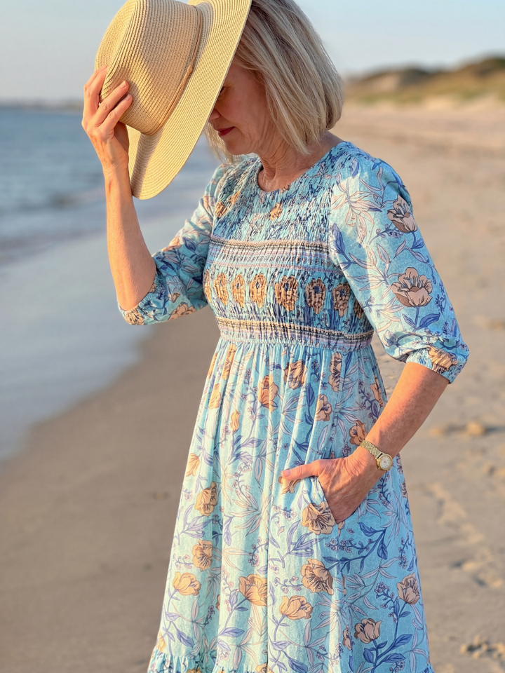 Duttini | Chic Meadow Gather Midi Dress with a Flattering Silhouette