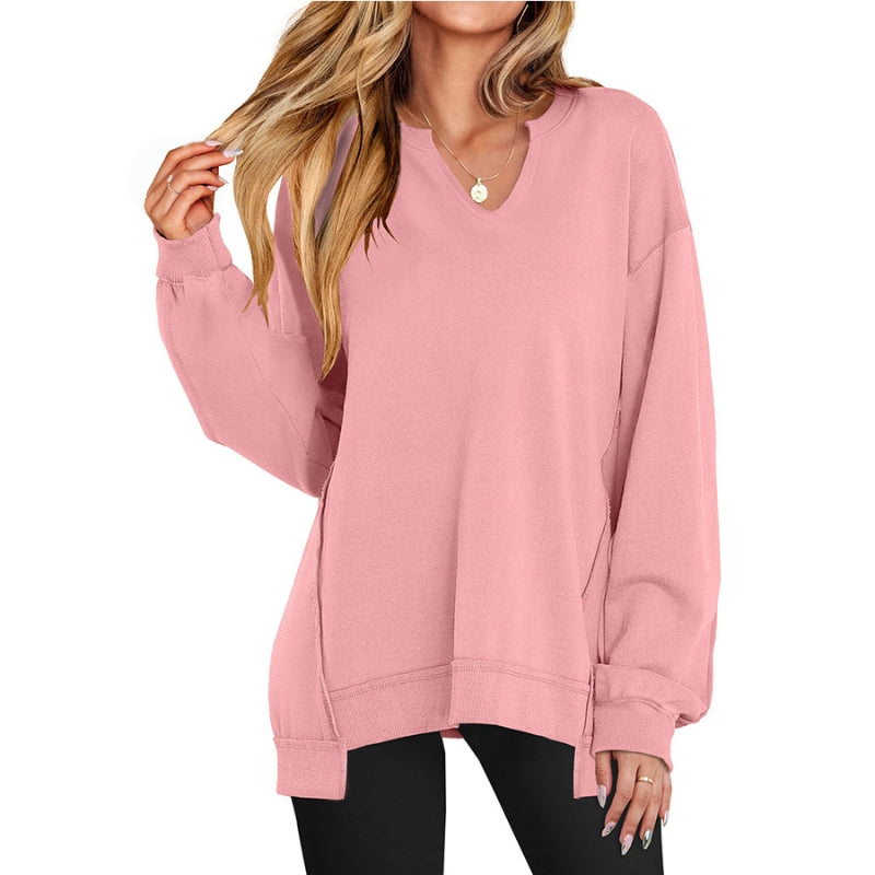 Duttini | Sculpted Oversized V-Neck Sweatshirt Tunic Long Sleeve