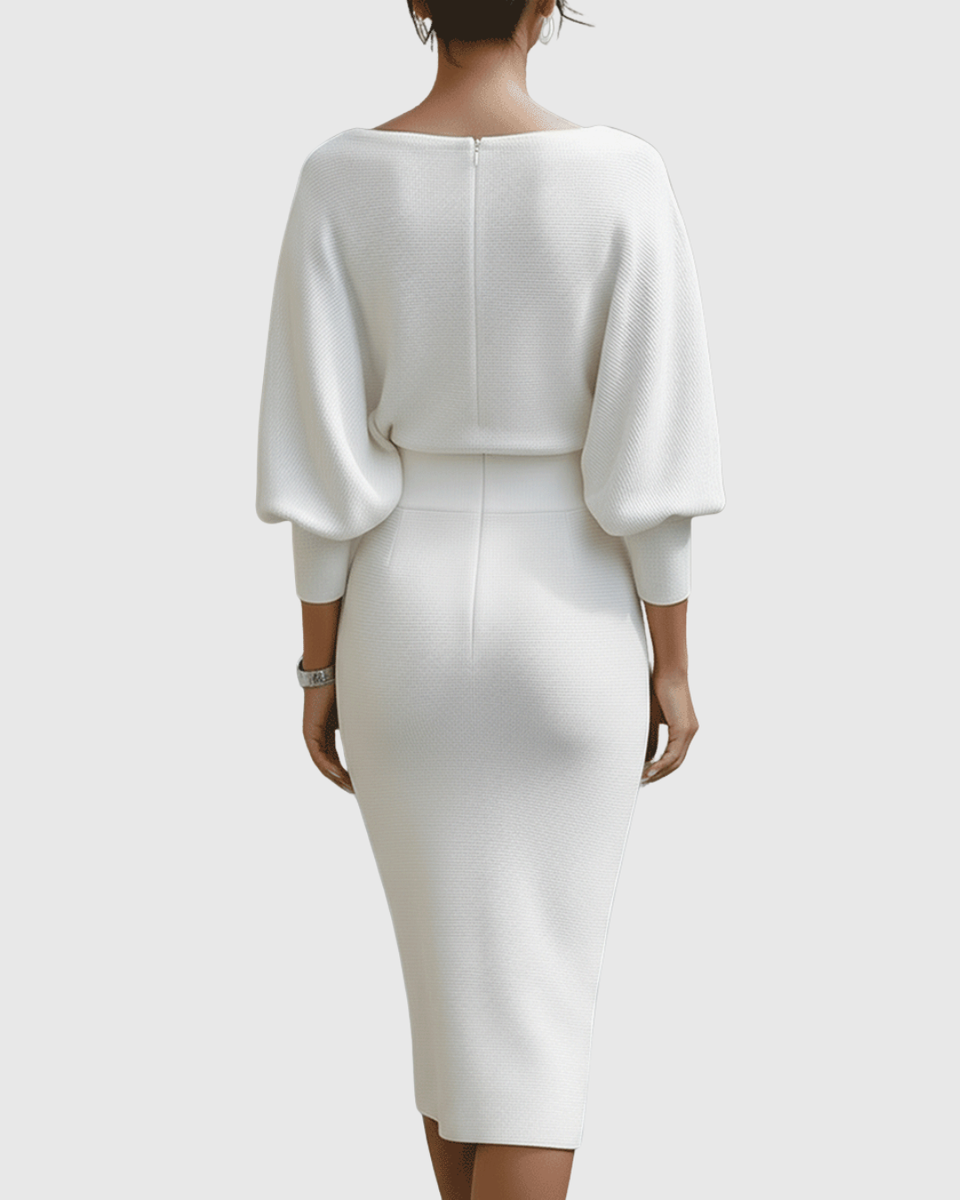 Duttini | Elegant Cowl Neck Batwing Sleeve Ribbed Midi Dress