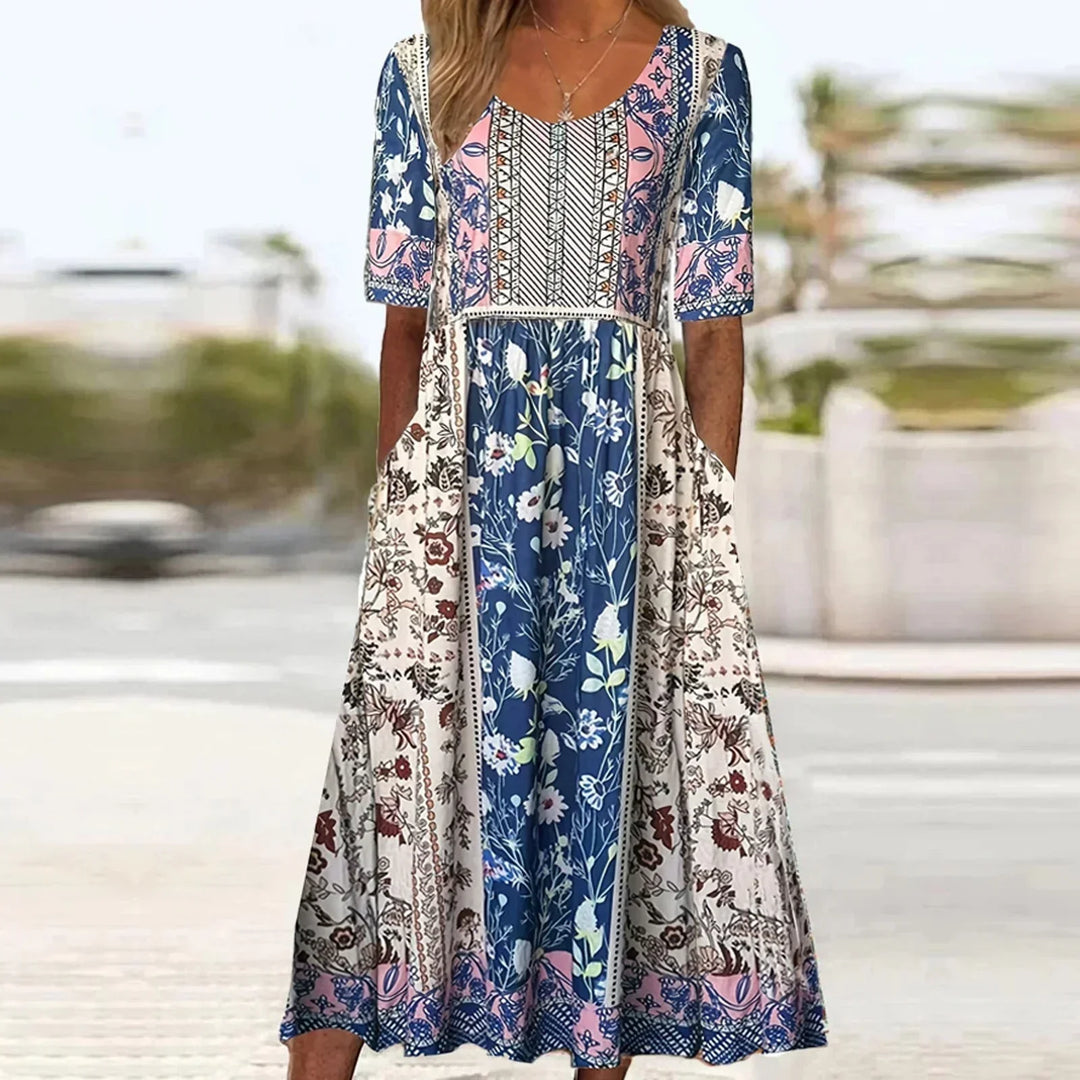 Duttini | Romantic Dress With Bohemian Print And Round Neckline