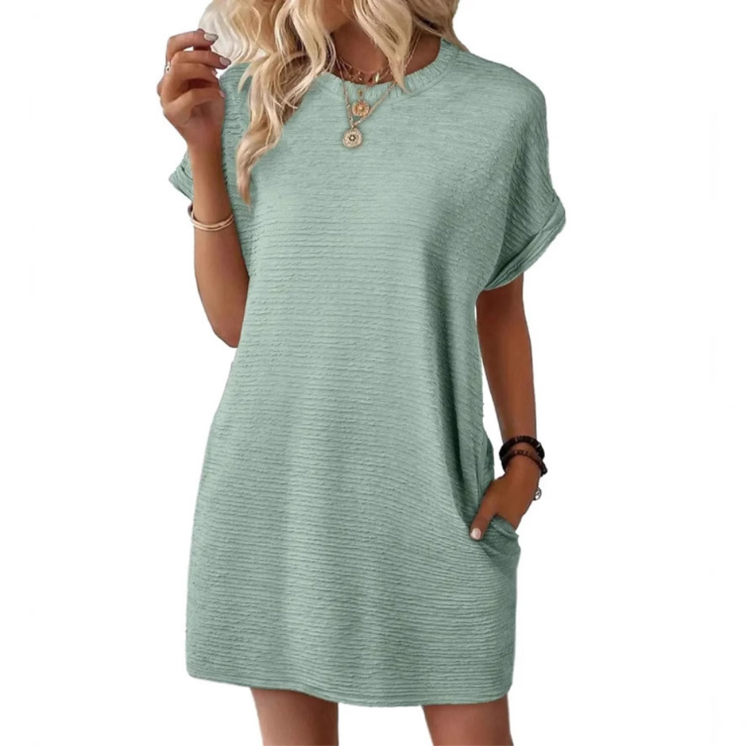 Duttini | Graceful Crew Neck Short Sleeve T-Shirt Mini Dress