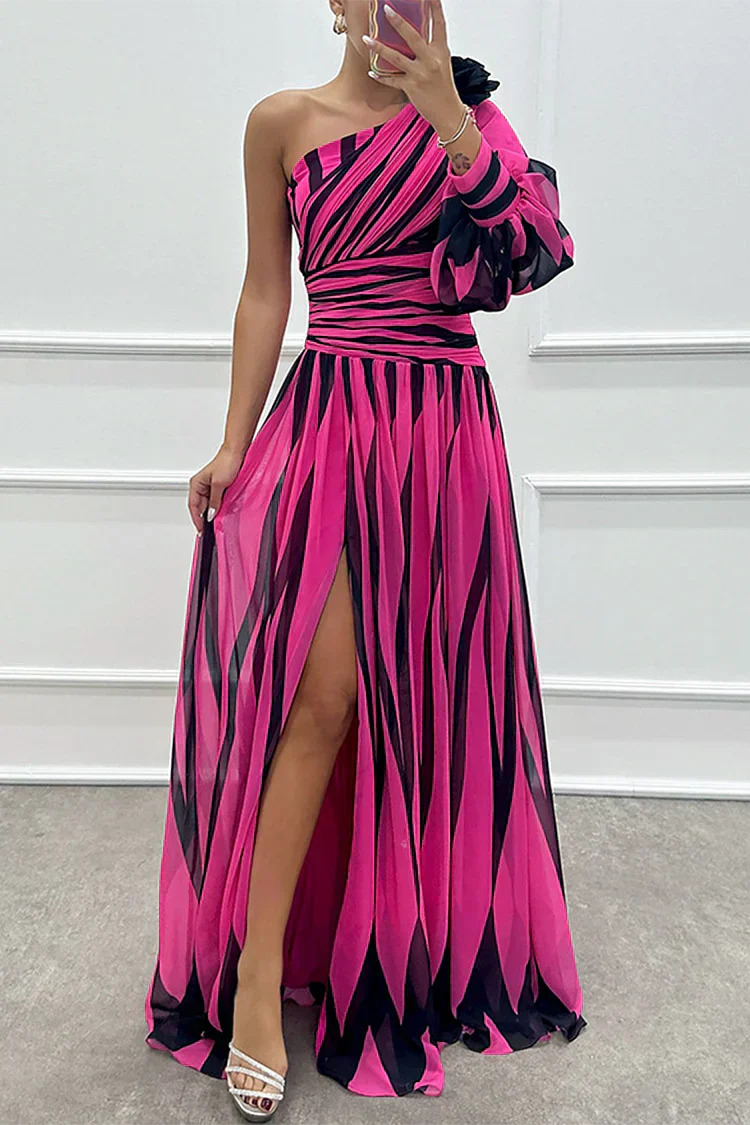 Duttini | Elegant Striped One Shoulder Maxi Dress for a Polished Look