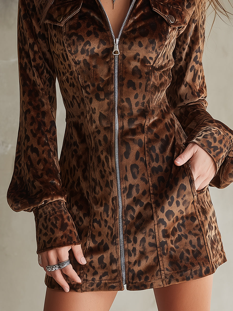 Duttini | Velvet Leopard Print Evening Dress