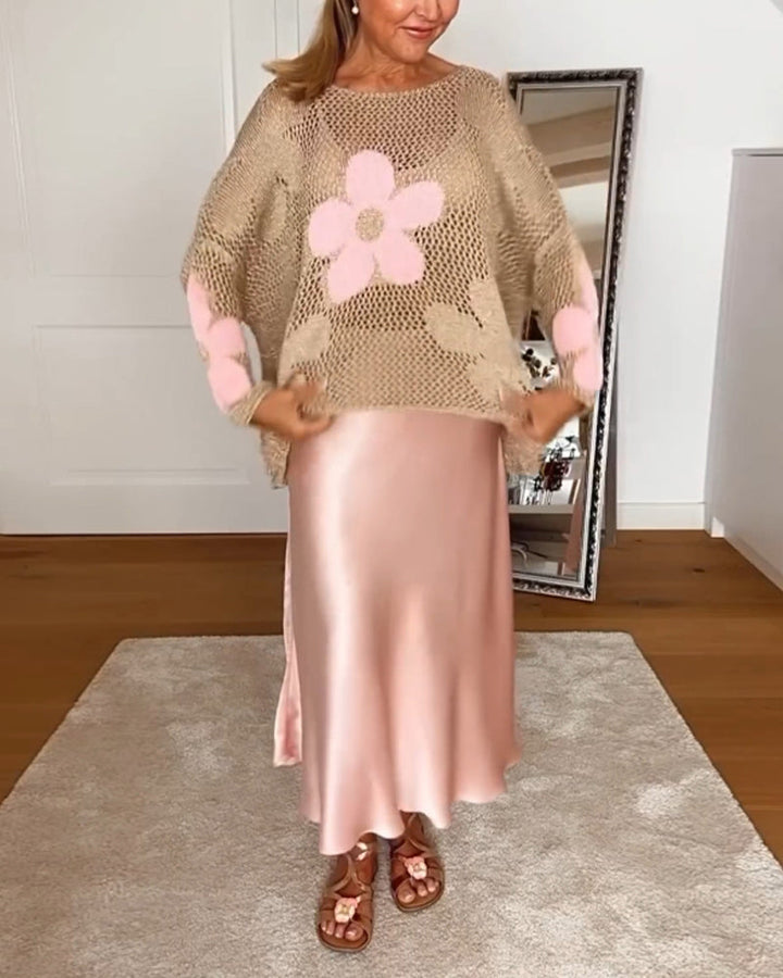 Duttini | Modern Crochet Top Floral Open Weave Long Sleeve