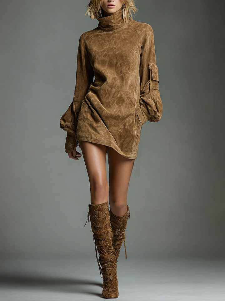Duttini | Suede Turtleneck Dress