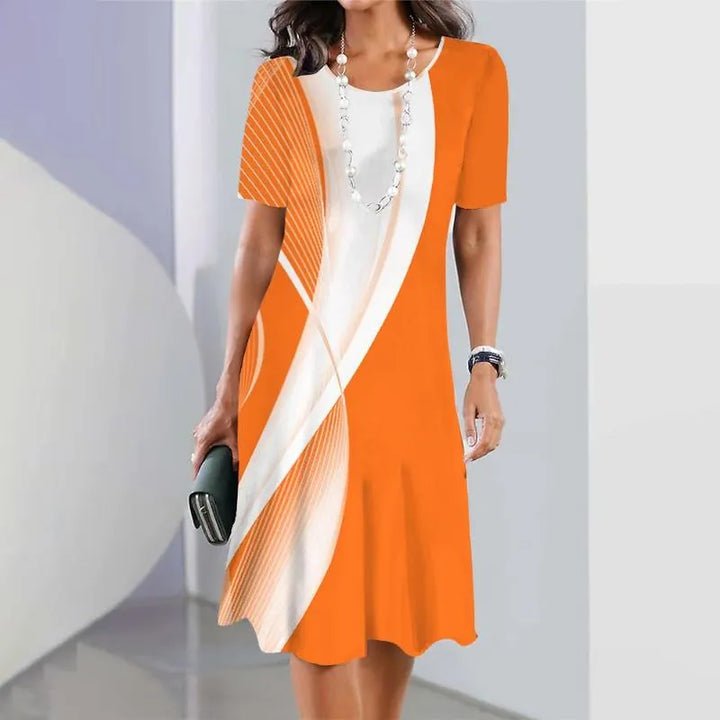 Duttini | Feminine Print Midi Dress Short Sleeve A-Line Casual