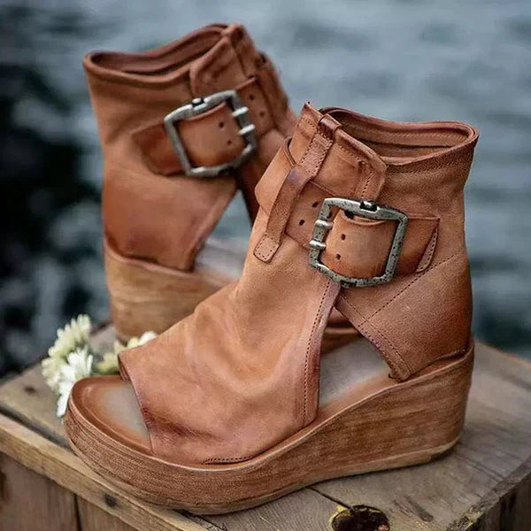 Duttini | Orthopedic Wedge Sandals With Buckle In Boho Style