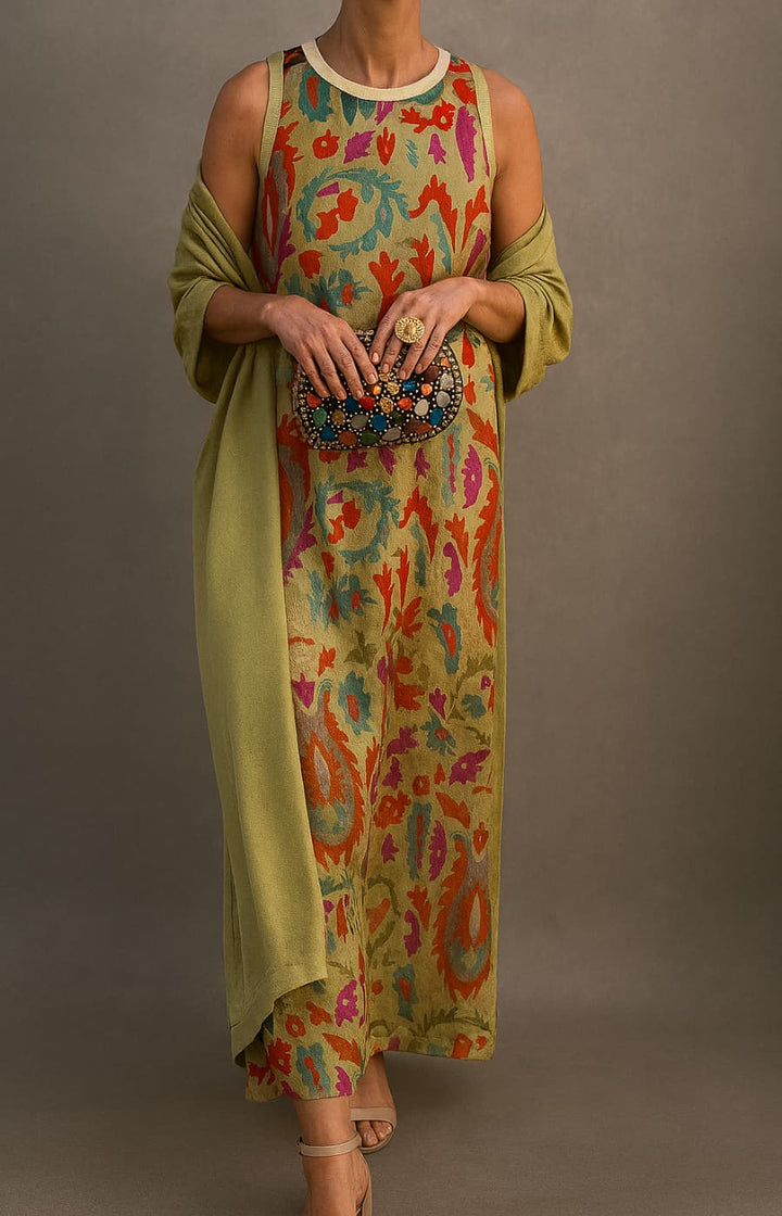 Duttini | Sculpted Matching Long Dress & Coat Set with a Timeless Finish