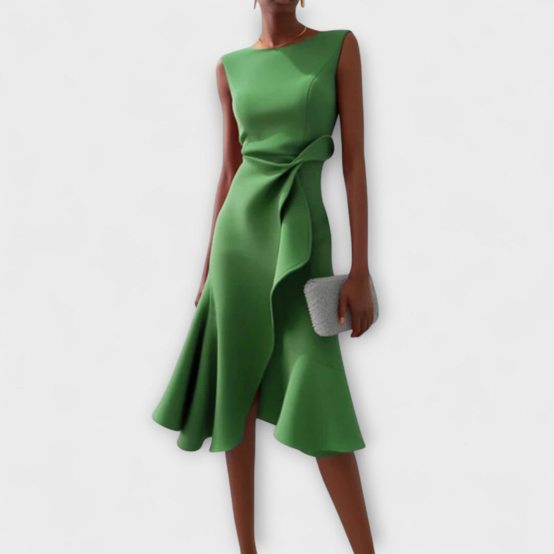 Duttini | Sophisticated Draped Asymmetric Midi Dress in a Flattering Cut