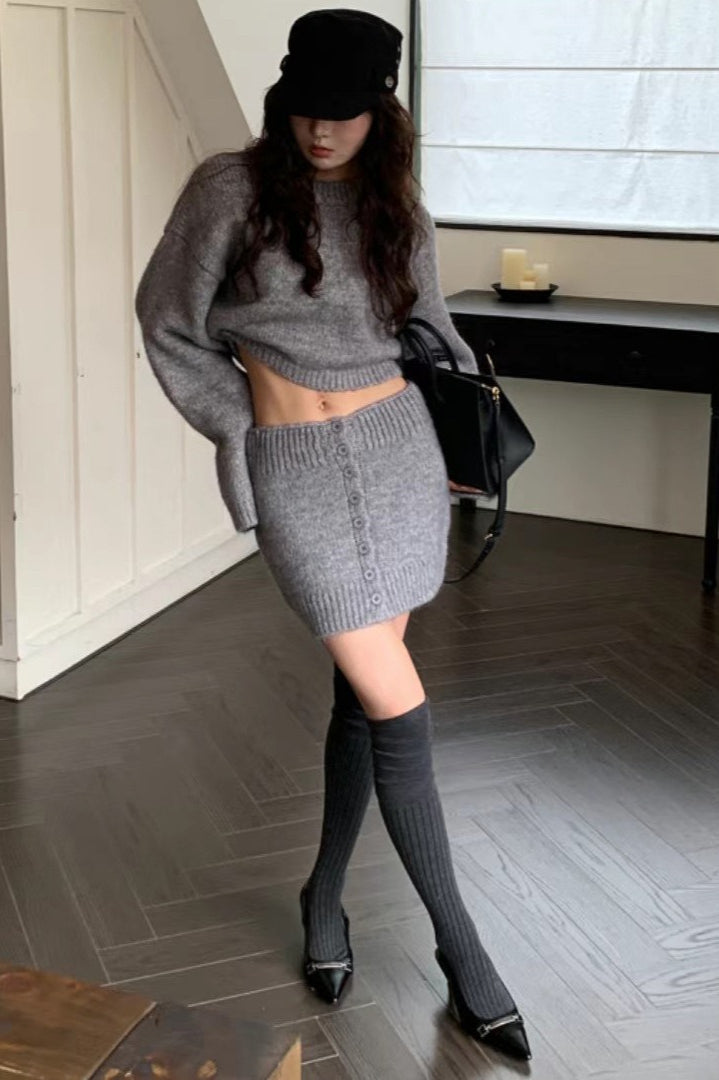 Duttini | Fitted Knit Round Neck Two Piece Set