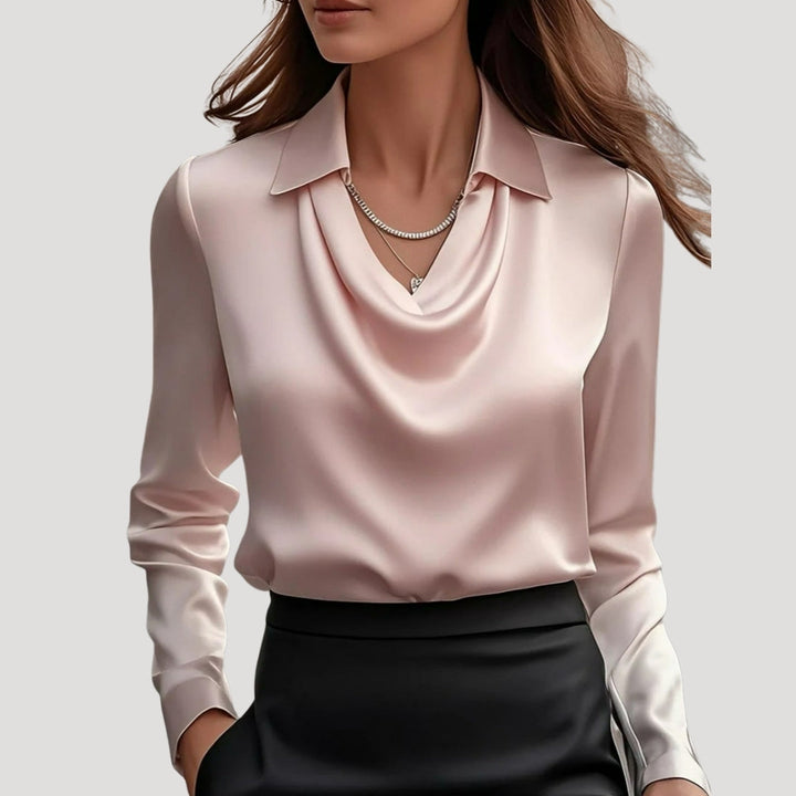 Duttini | Satin Cowl Neck Long Sleeve Blouse