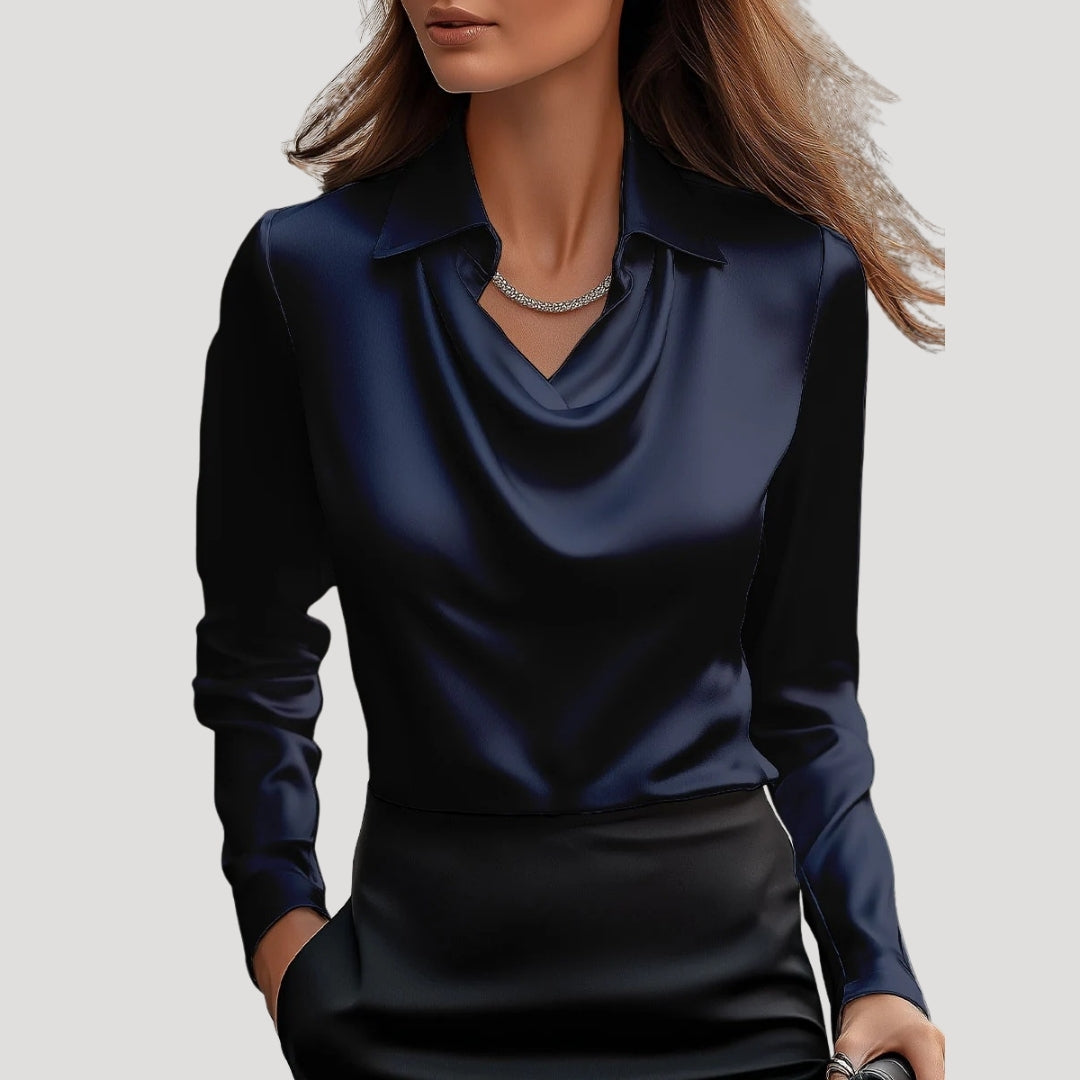 Duttini | Satin Cowl Neck Long Sleeve Blouse
