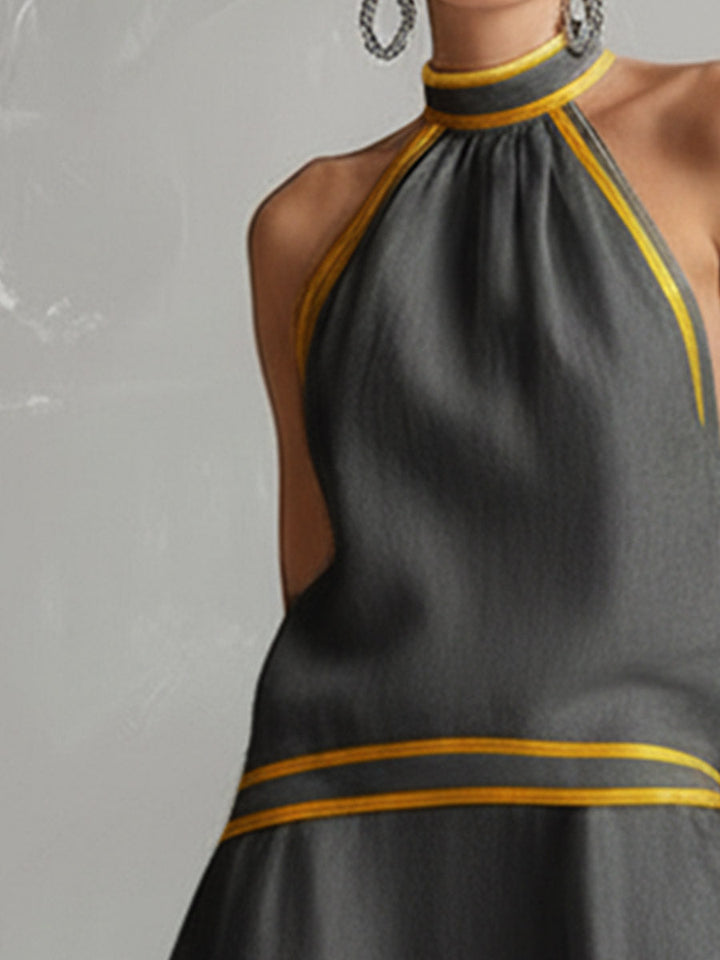 Duttini | Orange Linen Sleeveless Elegant Evening Dress