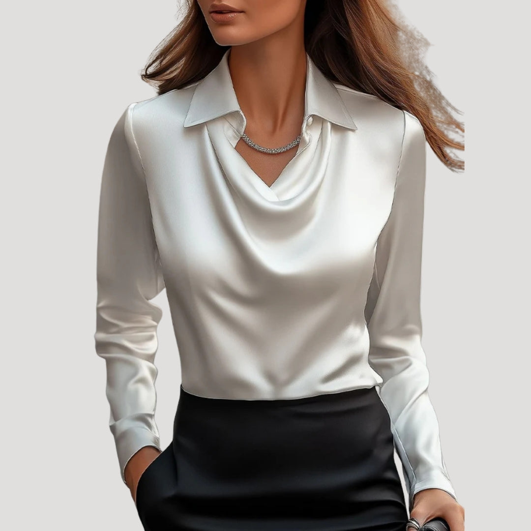 Duttini | Satin Cowl Neck Long Sleeve Blouse
