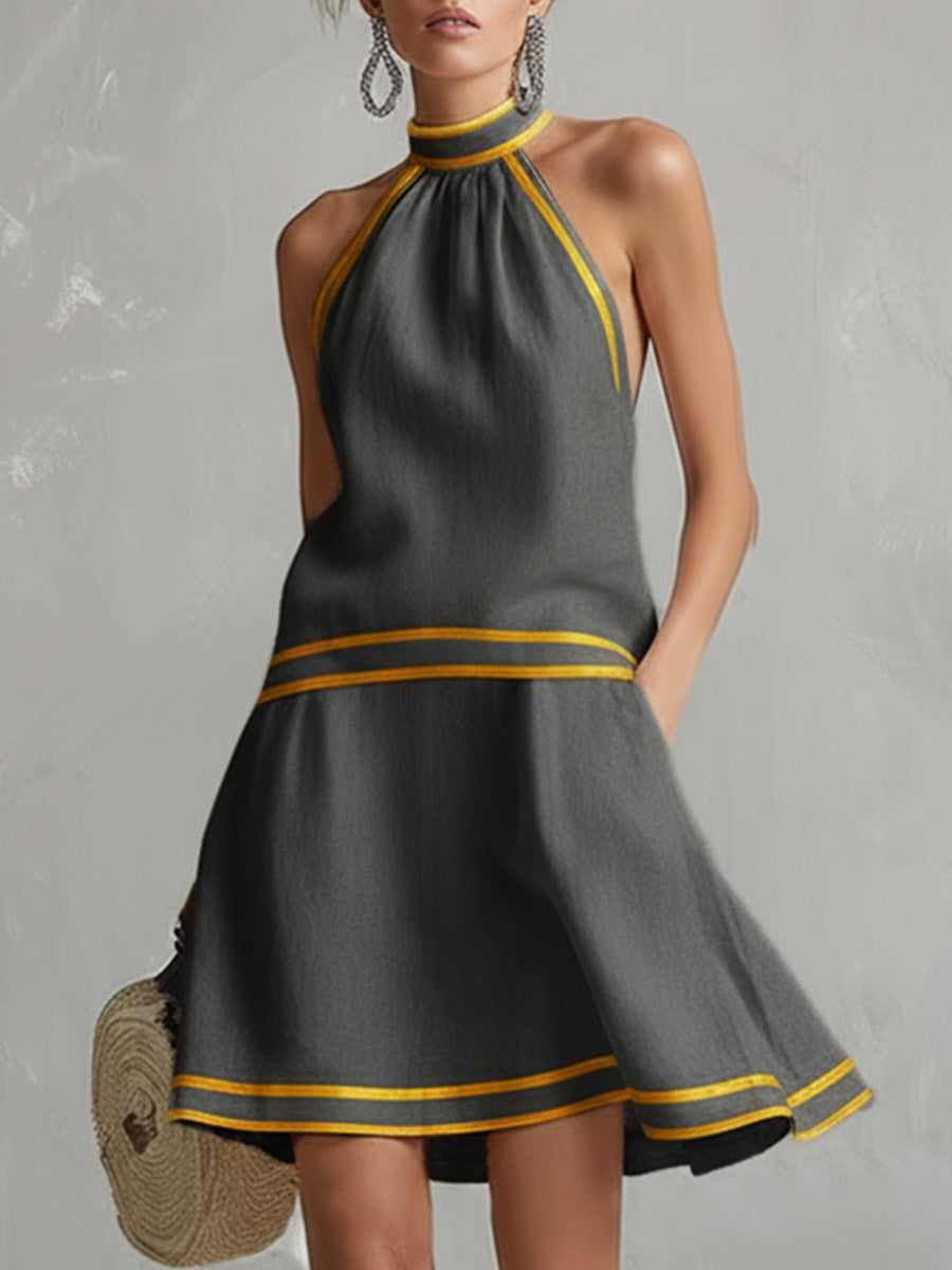 Duttini | Orange Linen Sleeveless Elegant Evening Dress