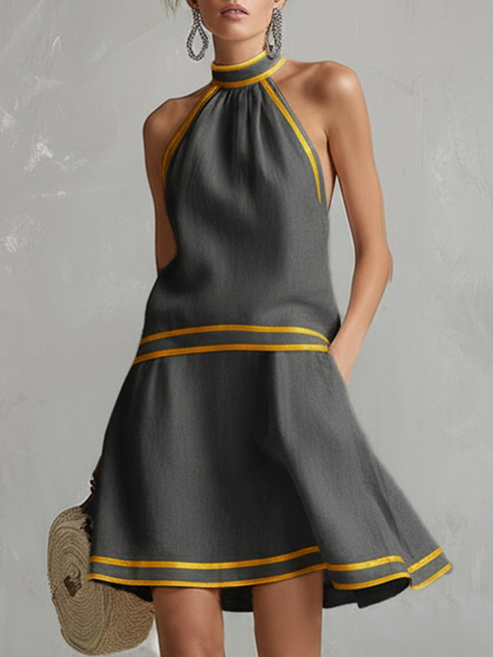 Duttini | Orange Linen Sleeveless Elegant Evening Dress