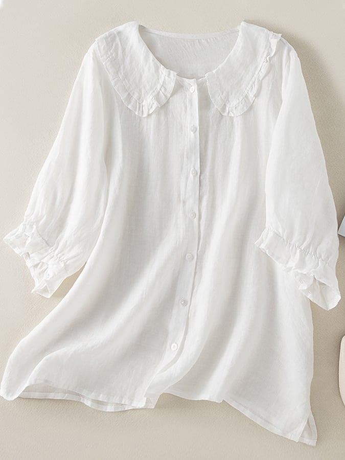 Duttini | Modern Ruffled Collar Linen Blend Tunic with Graceful Drape