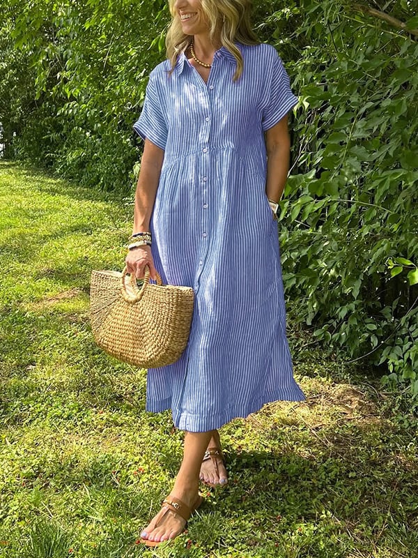 Duttini | Graceful Striped Button-Up Shirt with Graceful Drape
