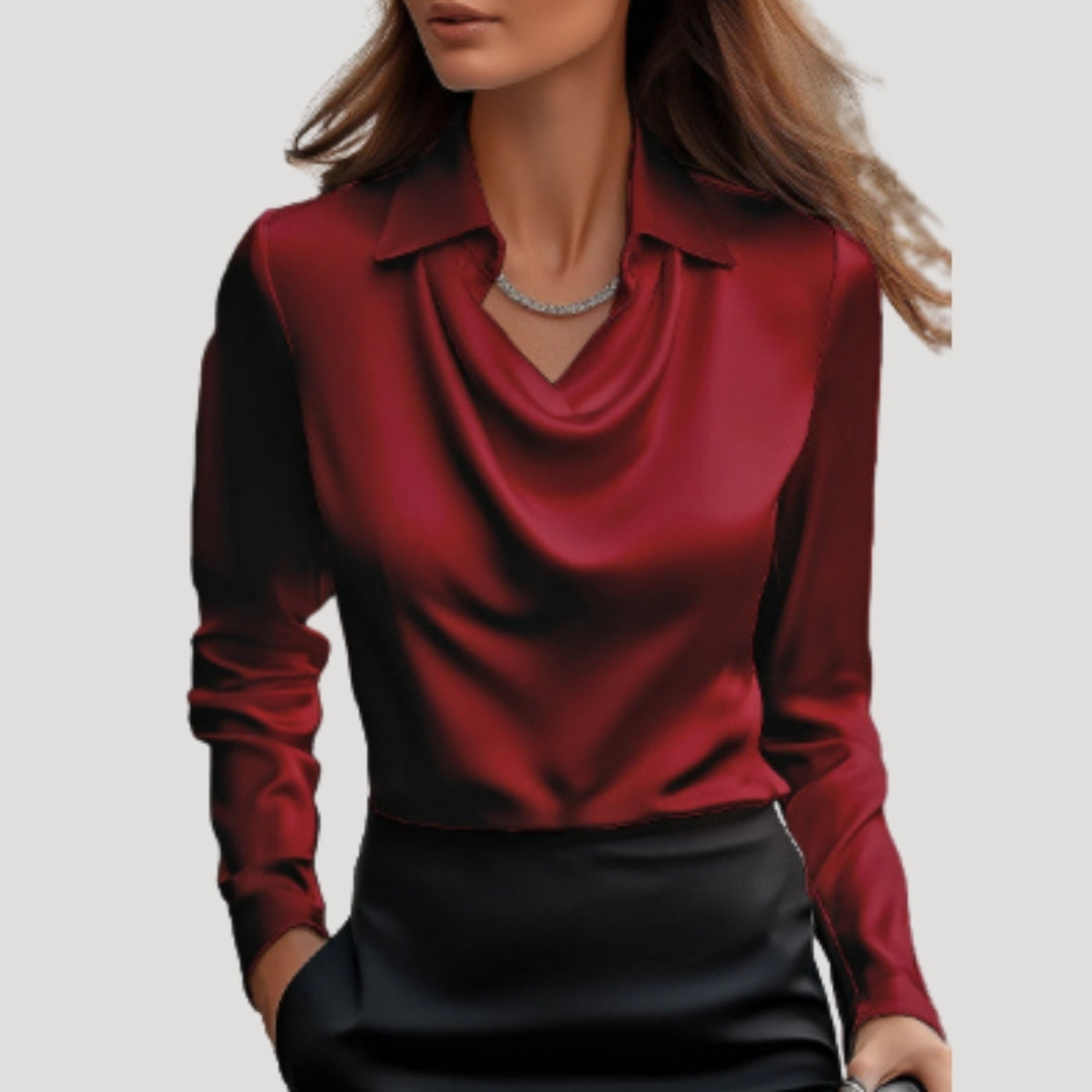 Duttini | Satin Cowl Neck Long Sleeve Blouse